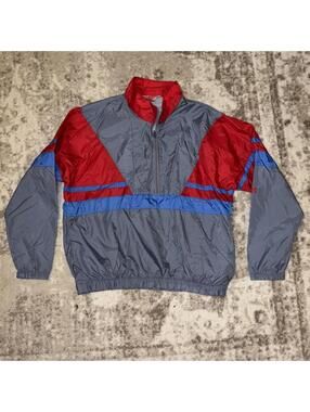 Wilson Vintage Windbreaker Jacket Men's XL 1/4 Zip Color Block Gray Nylon VTG